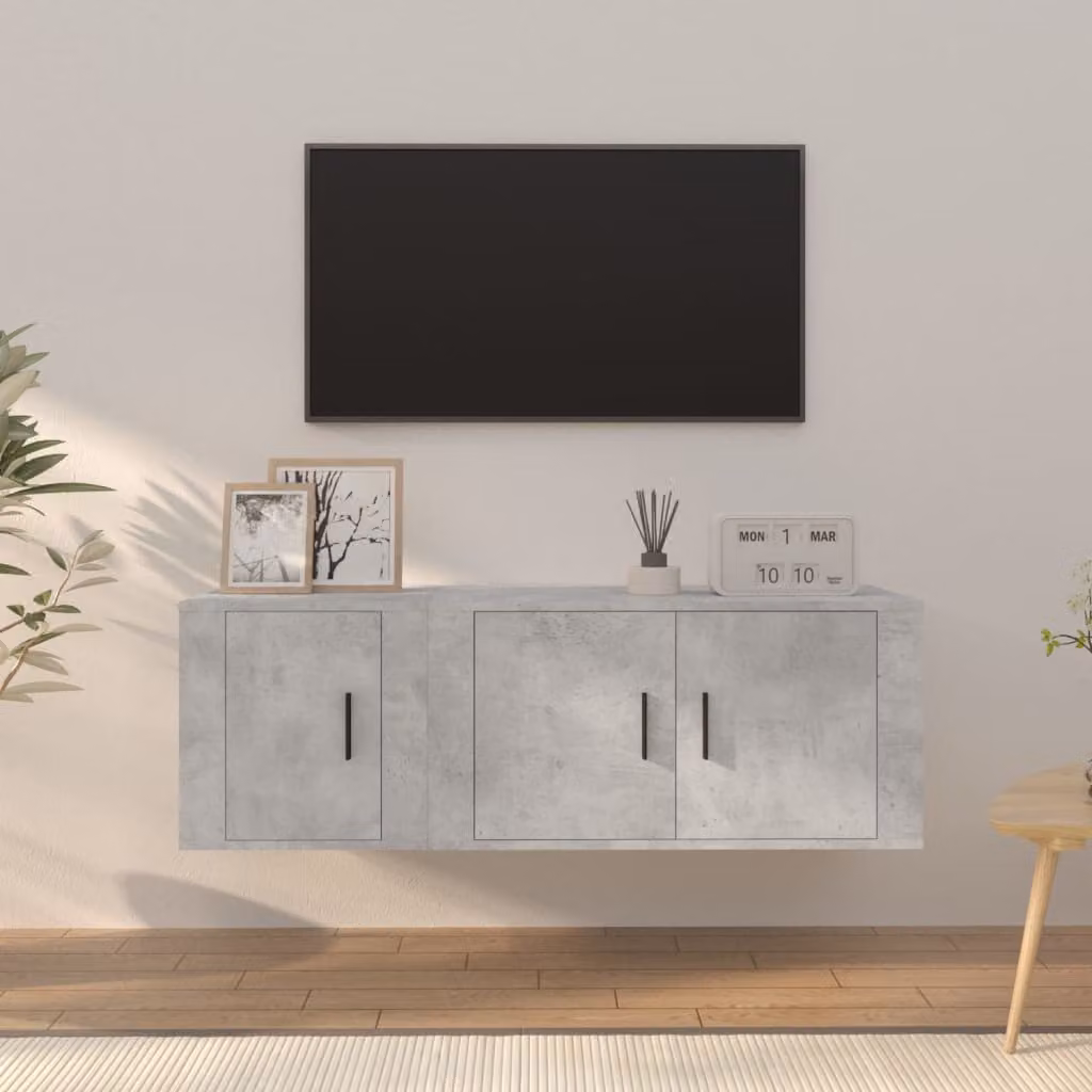 Set di mobili porta TV da parete vidaXL in 2 pezzi, colore grigio cemento, in legno e MDF per il tuo soggiorno