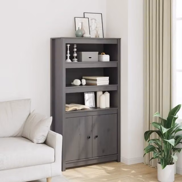 Credenza Grigio 80x35x154 cm in Legno Massello di Pino 823521