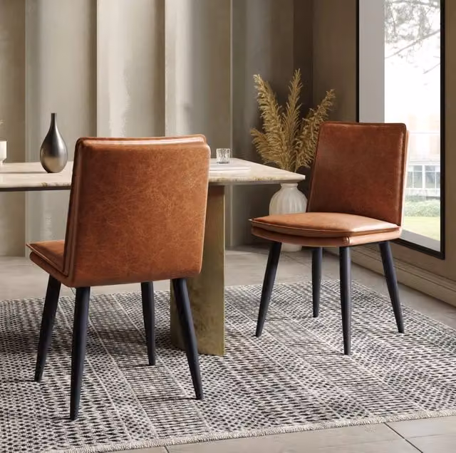 Set di 4 sedie da pranzo imbottite in PU con gambe in metallo marrone