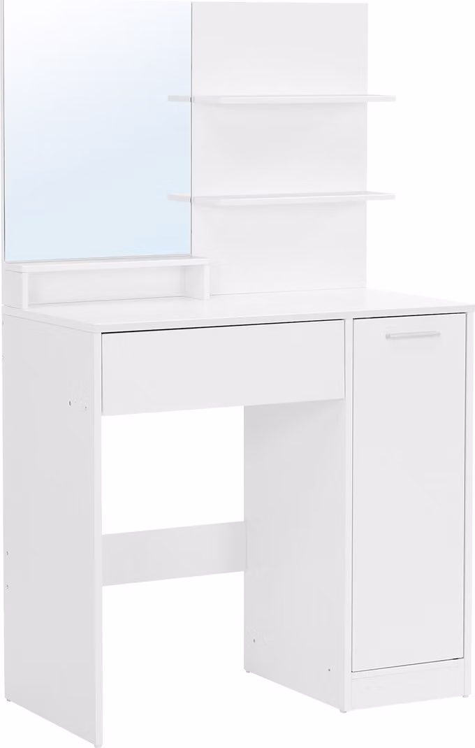 Calicosy - Toeletta con specchio, 1 cassetto, 2 ripiani e armadio