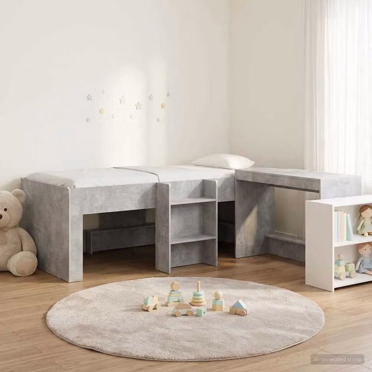 Letto alto per bambini con scrivania e scala vidaXL, Grigio, L/P/H: 200 x 120 x 203 cm