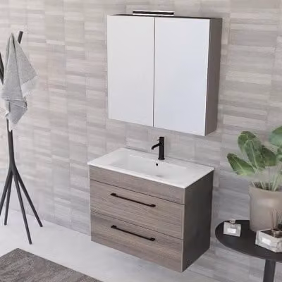 Mobile bagno sospeso Smart con specchio contenitore e illuminazione LED, finitura legno, L: 80 cm, P: 43 cm, H: 62 cm