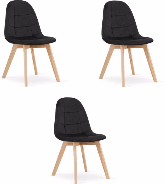 Set di 3 sedie Valora NUUC in velluto nero con struttura in legno di faggio, design ergonomico moderno per soggiorno e sala da pranzo – 1