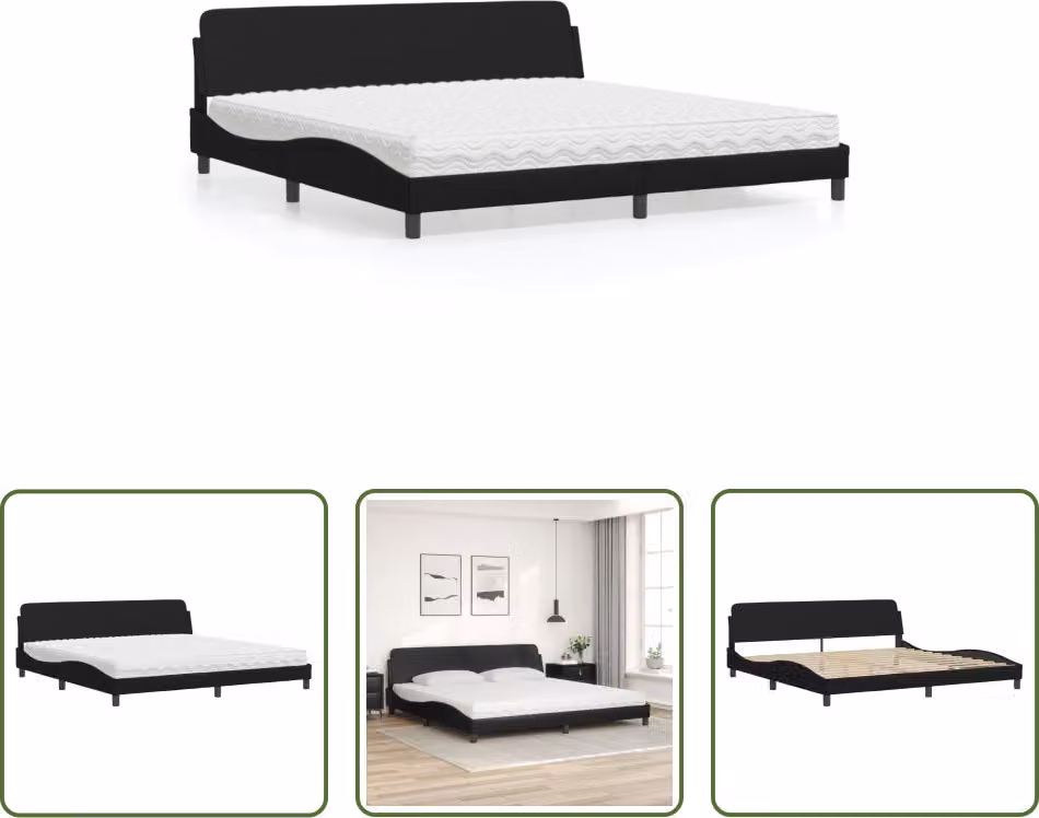The Living Store Letto con materasso nero 200x200 cm in ecopelle