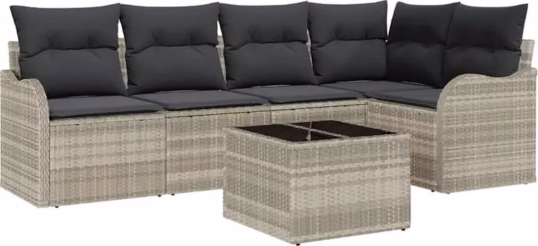 Set Divano da Giardino 6 pcs Grigio chiaro Poly Rattan