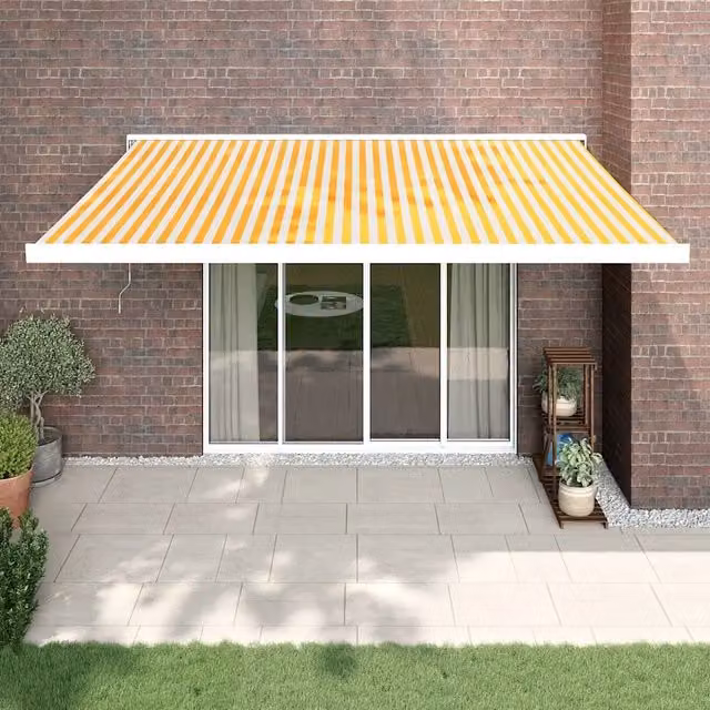Tenda Retrattile Motorizzata vidaxl in Poliestere e Alluminio, Gialla e Bianca, L: 450 cm, P: 300 cm