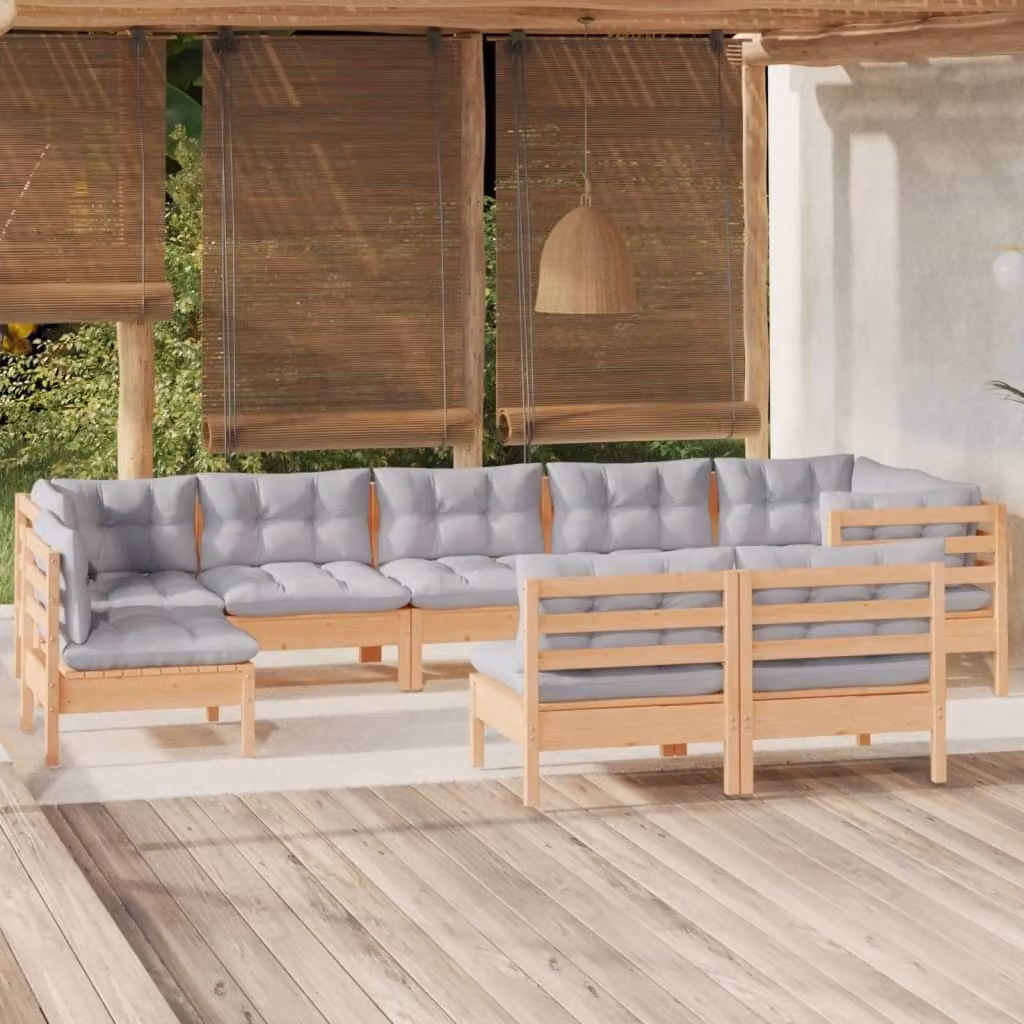 Maison Exclusive - Set Divani da Giardino 9 pz con Cuscini Grigi Massello di Pino