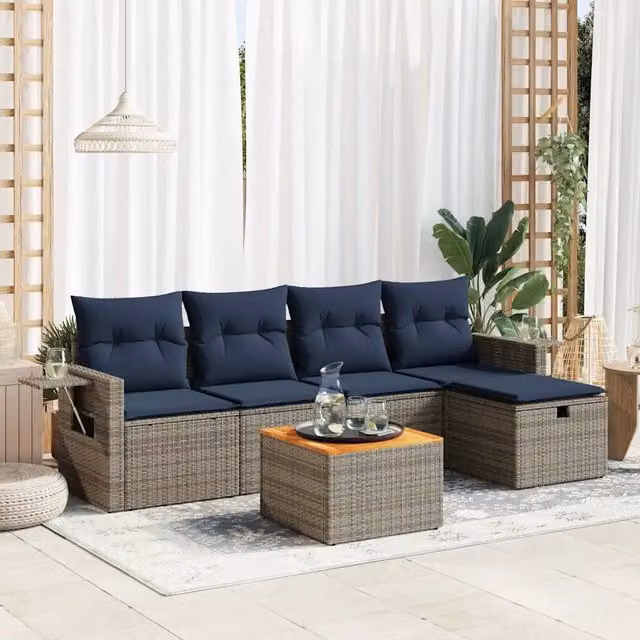 Set Divano da Giardino 6 pz con Cuscini Grigio in Polyrattan 3325813