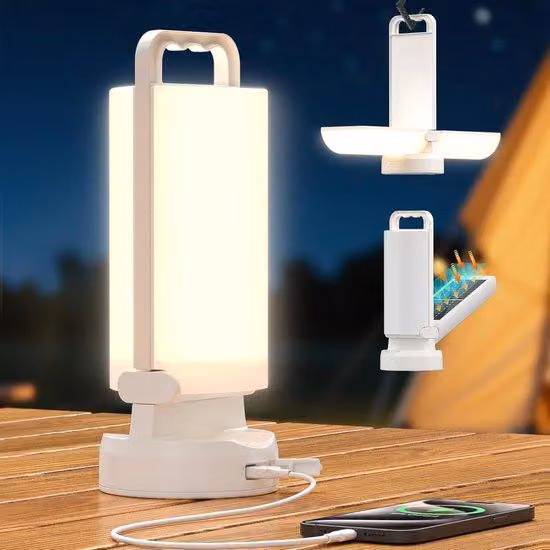 Lampada da campeggio a energia solare da 8000 mAh, lampada a LED regolabile con tre impostazioni e comando touch, impermeabile IPX5, per tende, emergenze ed escursioni.