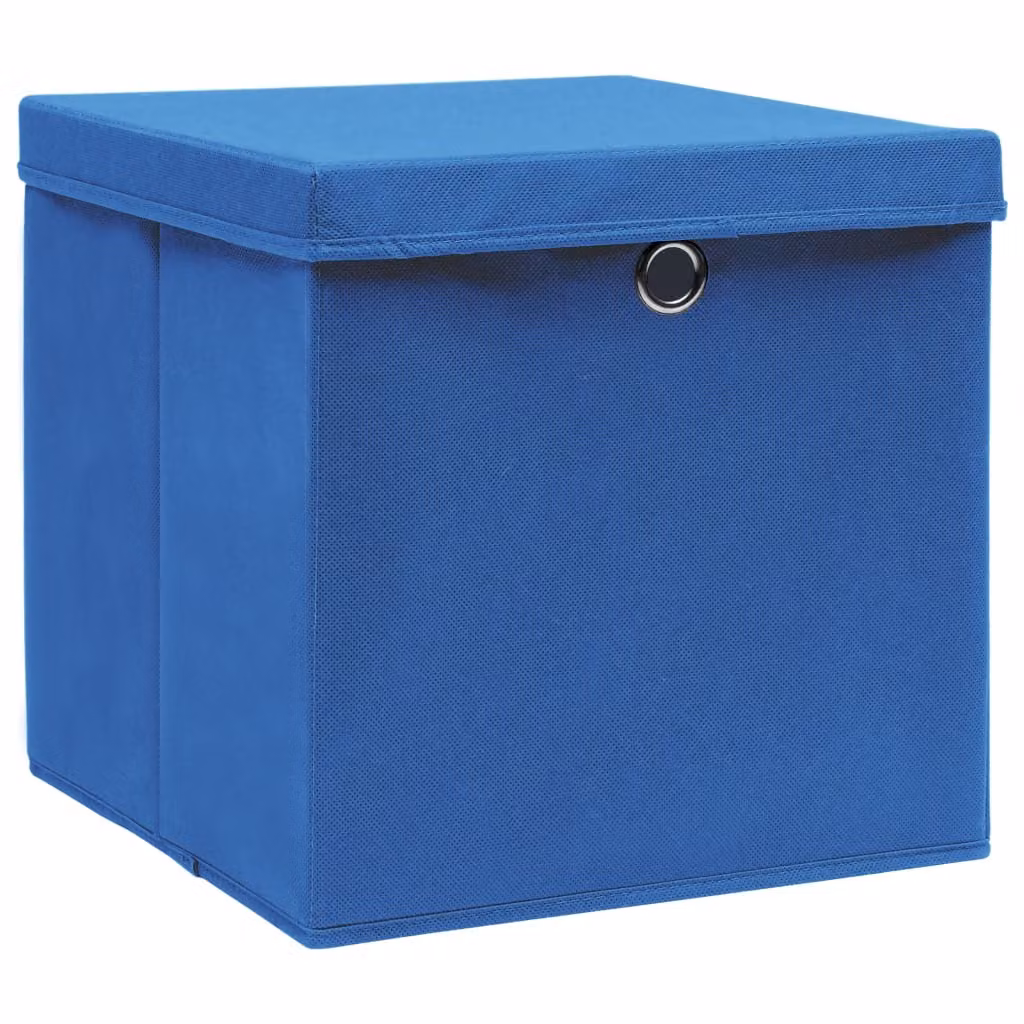 vidaXL Scatole portaoggetti con coperchio 4 pezzi Blu 32x32x32 cm Tessuto