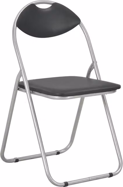 Set di 6 sedie da pranzo pieghevoli in similpelle nera con struttura in metallo argento, impilabili e moderne per cucina o ufficio, L/P/H: 44 x 44 x 80,5 cm