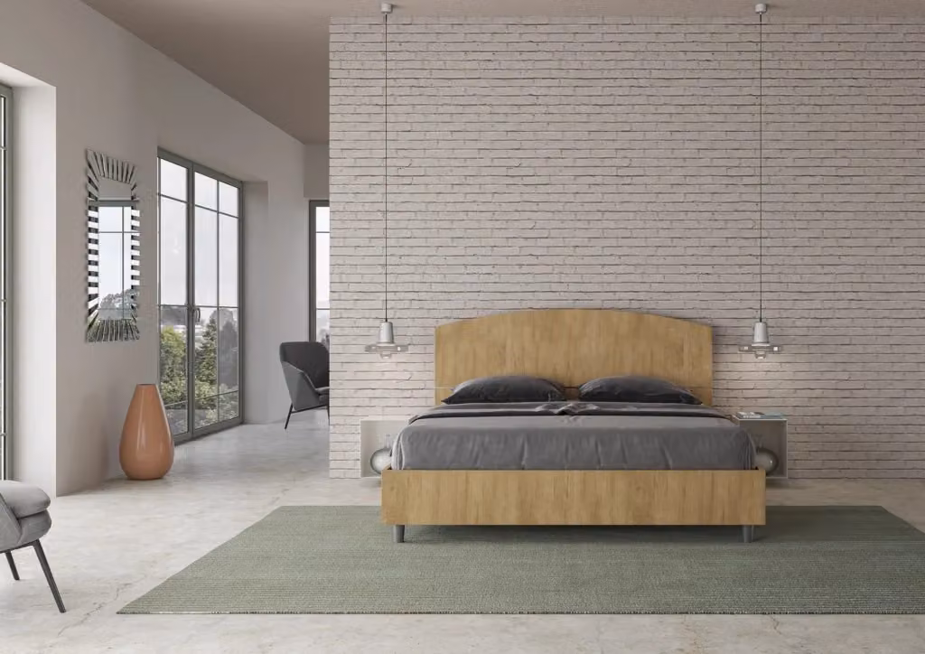 Letto Matrimoniale Giordanoshop con Contenitore a Alzata e Testata Inclinata, Colore Quercia – 2