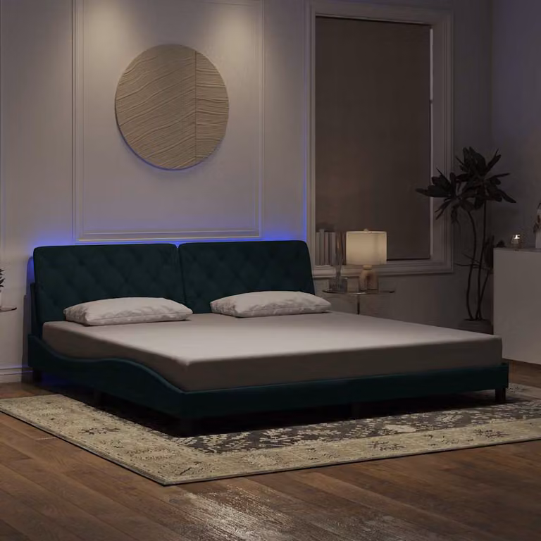 vidaXL Giroletto Moderno in Velluto Verde con Illuminazione LED e Porte USB L/P/H: 200 x 200 x 74,5 cm