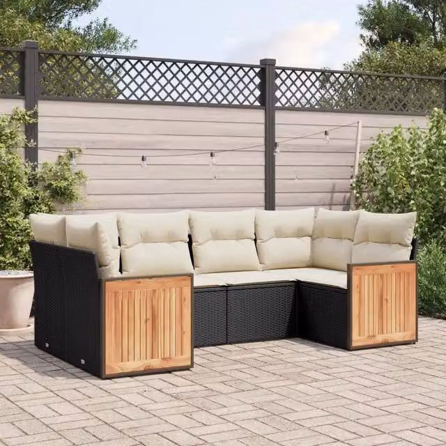 Set Divano da Giardino 6 pz con Cuscini Nero in Polyrattan 3227939