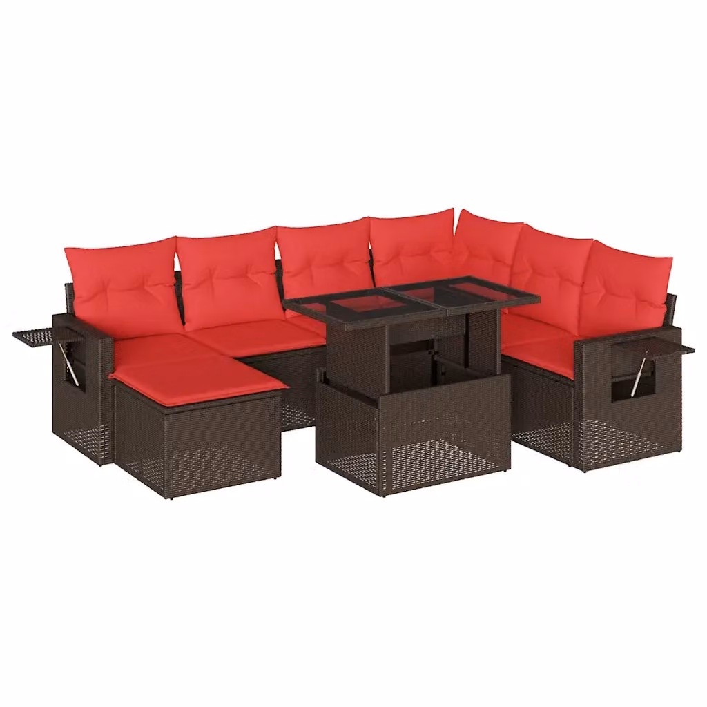 Set da giardino vidaXL in rattan marrone con 8 pezzi, divano a L, pouf, tavolino e cuscini inclusi – 2