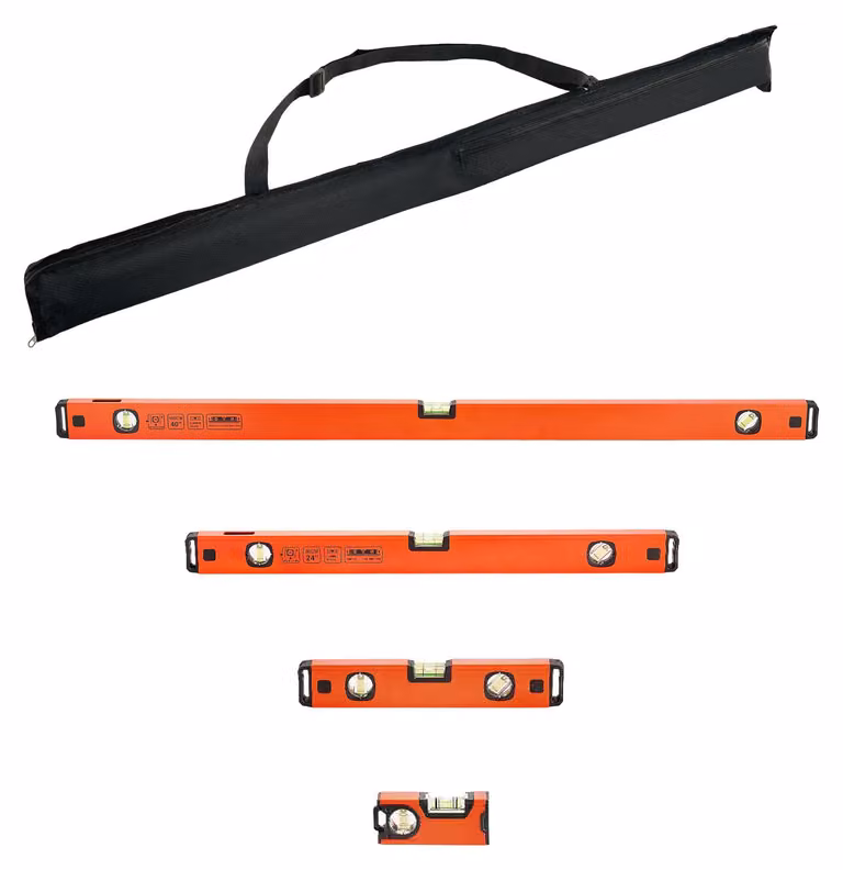 Set di livelle a bolla SucceBuy da 4 pezzi, livelle da 12/30/60/100 cm con 3 livelle a bolla per 90°/45°/0°, precisione di 0,5 mm/m, magnetiche con visualizzazione verticale e foro di sospensione, strumento di misurazione per progetti edili e ristrutturaz