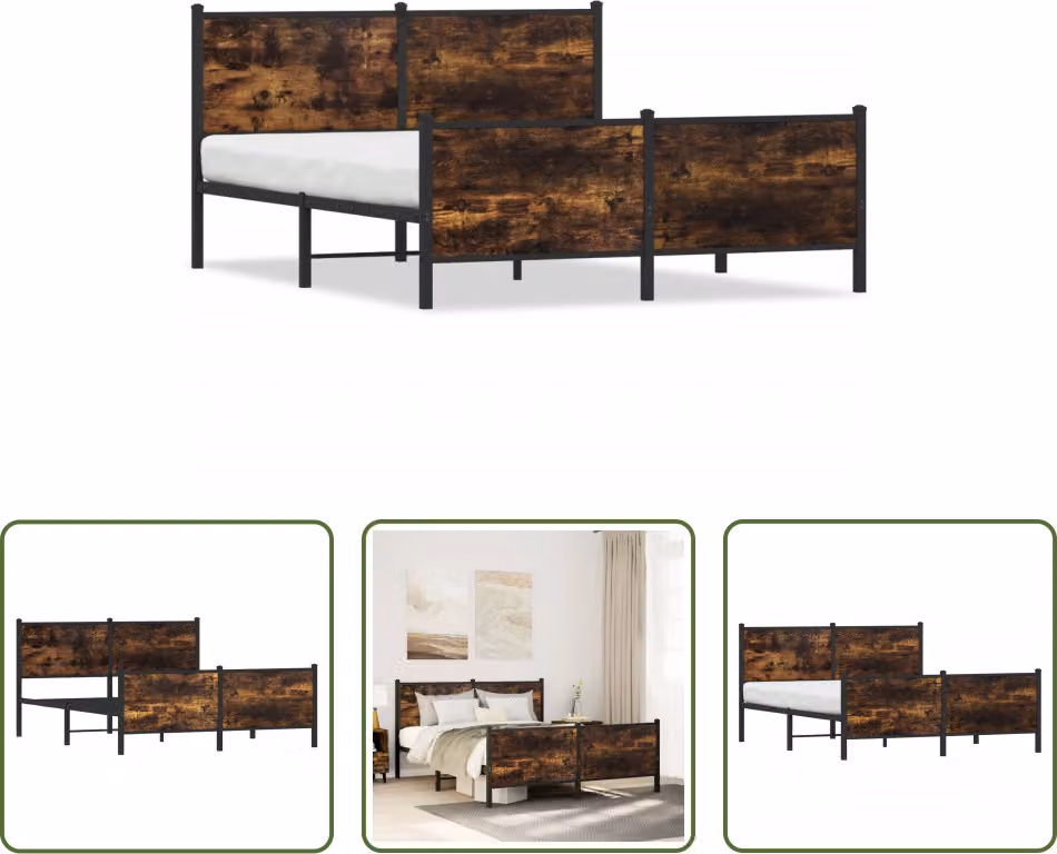 The Living Store Struttura letto con testiera e pediera in metallo rovere fumé 137x190cm