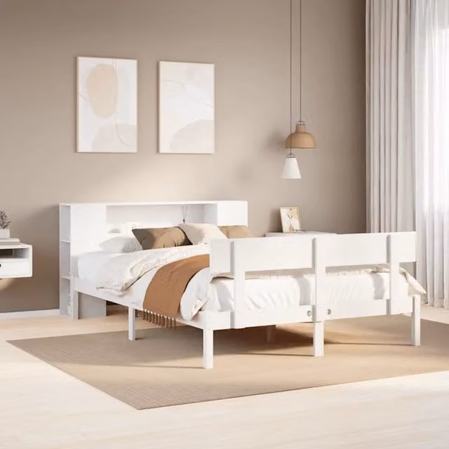 Letto Libreria senza Materasso Bianco 160x200 cm Legno di Pino 3321779