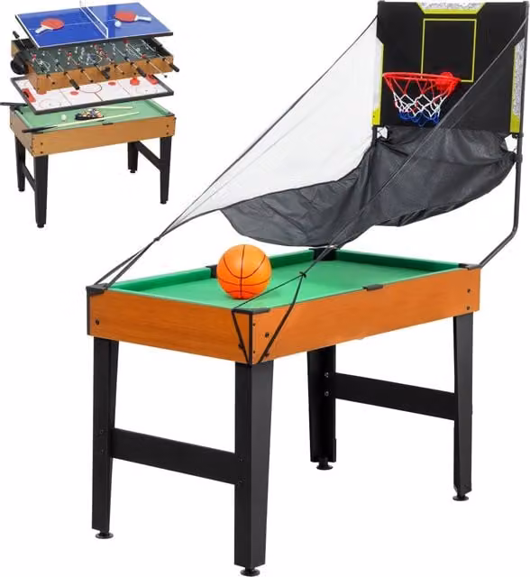 Tavolo Multigioco 5 in 1 Minimal in Legno e MDF, Colore Nero e Marrone, L: 134 cm, P: 108 cm, H: 144 cm – 1