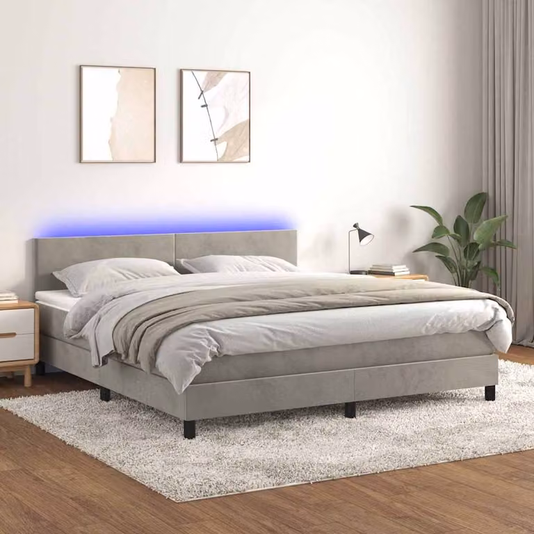 vidaXL Letto Ibrido con Materasso a Molle a Tasche e Illuminazione LED in Velluto Grigio Chiaro L: 180 cm, P: 200 cm