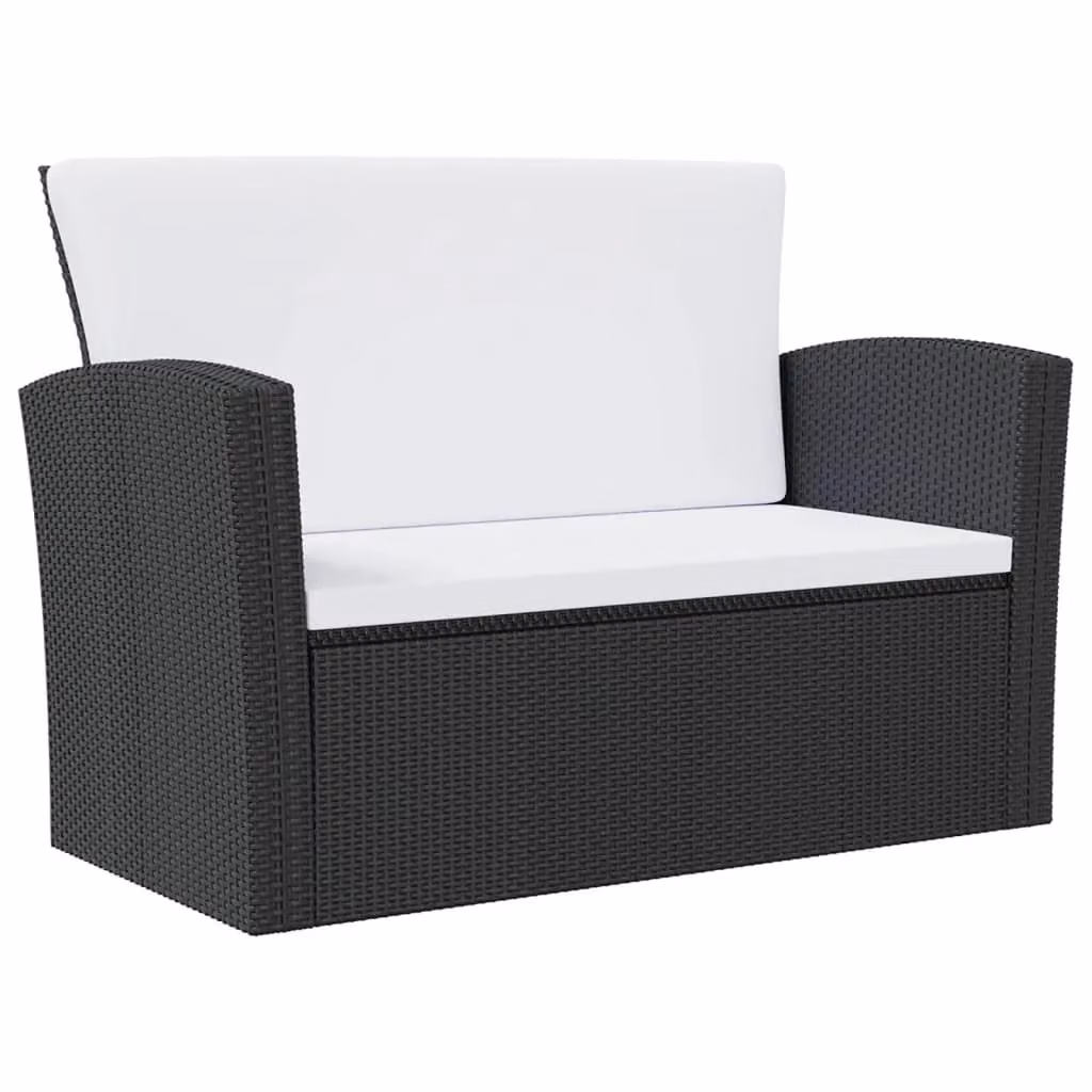 Set di mobili da giardino Outsunny composto da 8 pezzi in resina intrecciata nera con cuscini bianchi e struttura in acciaio verniciato a polvere – 2
