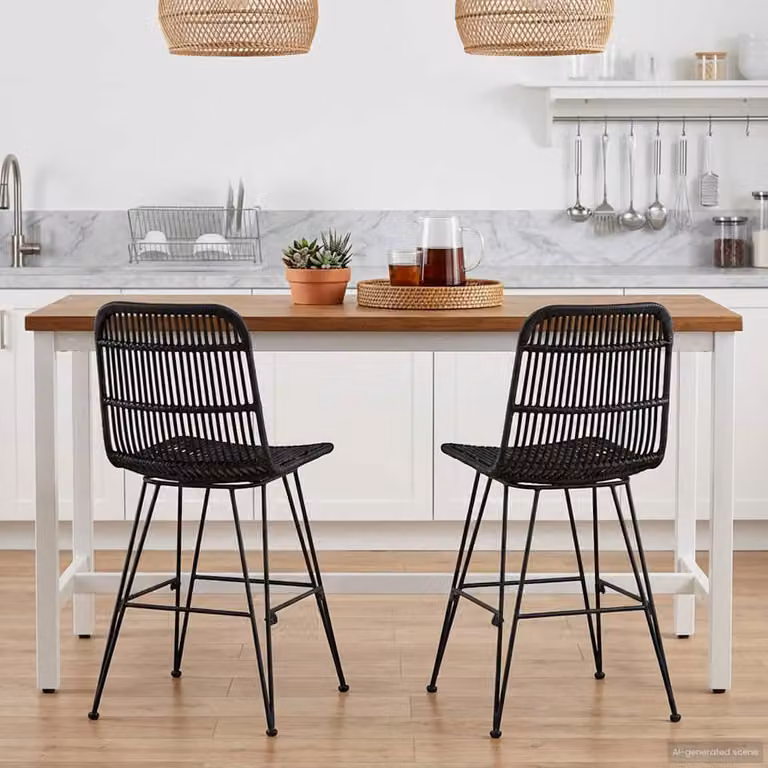 Set di 2 sedie da pranzo vidaXL in rattan e metallo nero L 41 cm x P 55 cm x H 85 cm