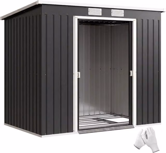 Casetta da giardino con finestre di ventilazione e porte scorrevoli ¨C Xylo ¨C acciaio zincato grigio antracite 213x130x172 cm