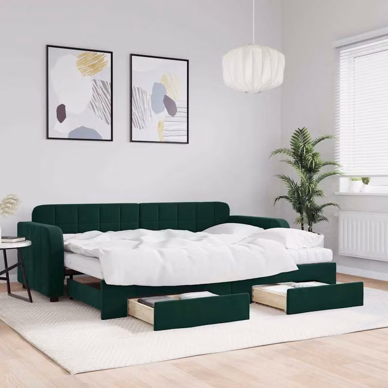 Divano Letto Estraibile con Cassetti vidaXL in Velluto Verde Scuro