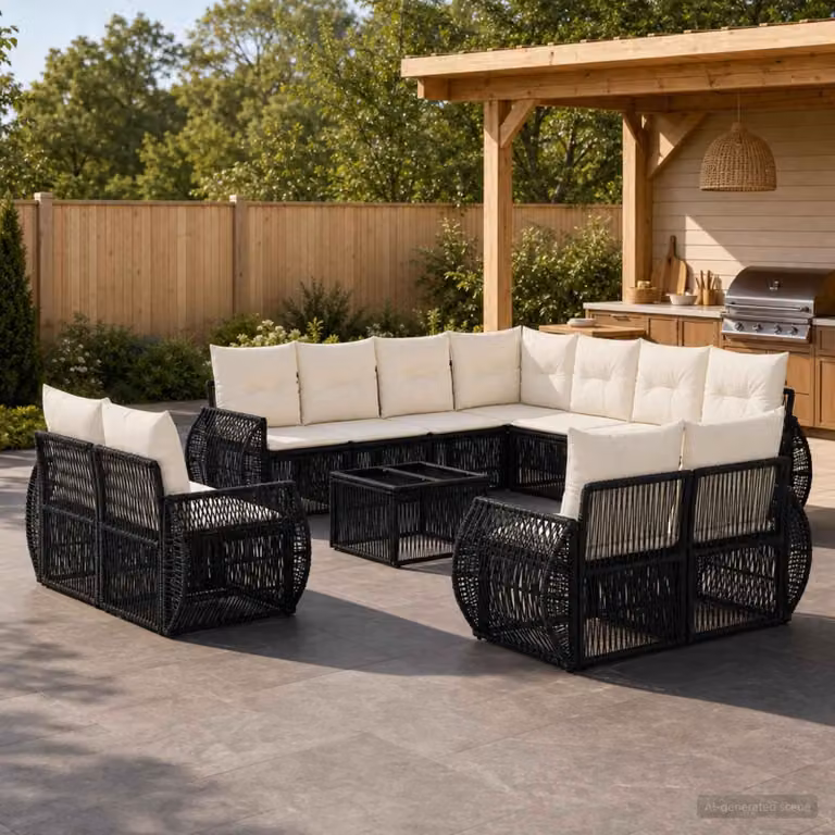 Maison Exclusive - Set di divani da giardino, 12 pezzi. Poly-rattan nero e crema