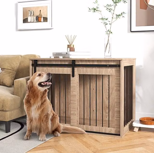 Gabbia per cani ULEVR 98x58x61 cm con porta scorrevole e chiavistello, effetto noce