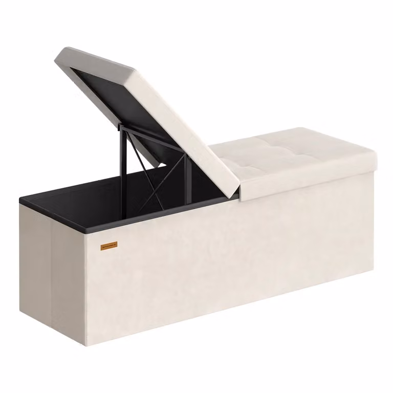 Pouf pieghevole con contenitore e seduta confortevole, Beige Cappuccino / 110l cm