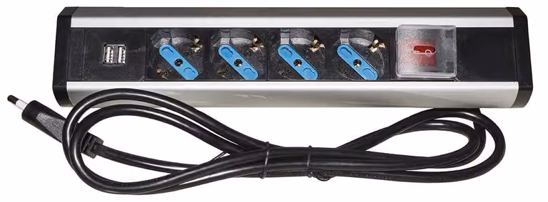 Link Multipresa LKMPT04 4 prese universali Schuko/italiane 2 porte USB 5V 2A Cavo da 1,80 m Struttura in alluminio Interruttore con copertura Spina a tre poli 16A