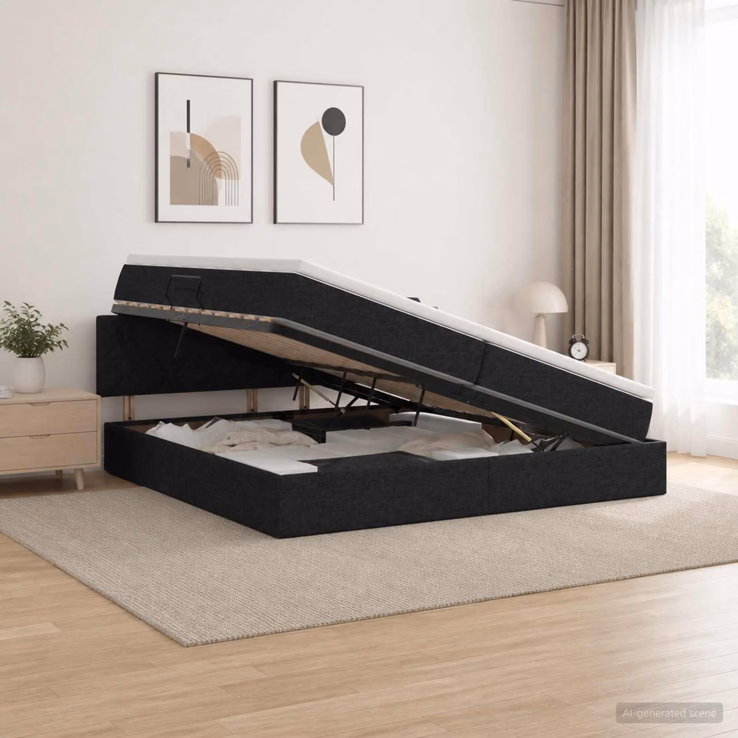 Letto con contenitore e materasso ibrido vidaXL in velluto nero 200 x 200 cm