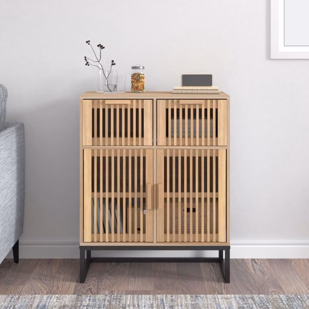 Credenza a parete vidaXL in legno di pino e metallo, colore marrone e beige, L: 60 cm, P: 30 cm, H: 75 cm