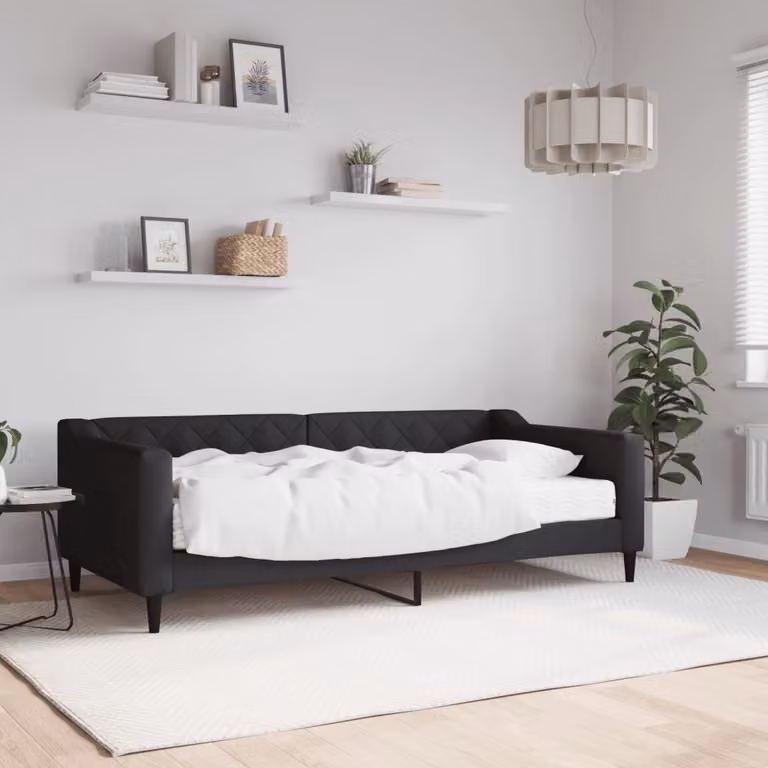 vidaXL Divano Letto Moderno con Materasso in Tessuto Nero L/P/H: 190 x 90 x 67 cm
