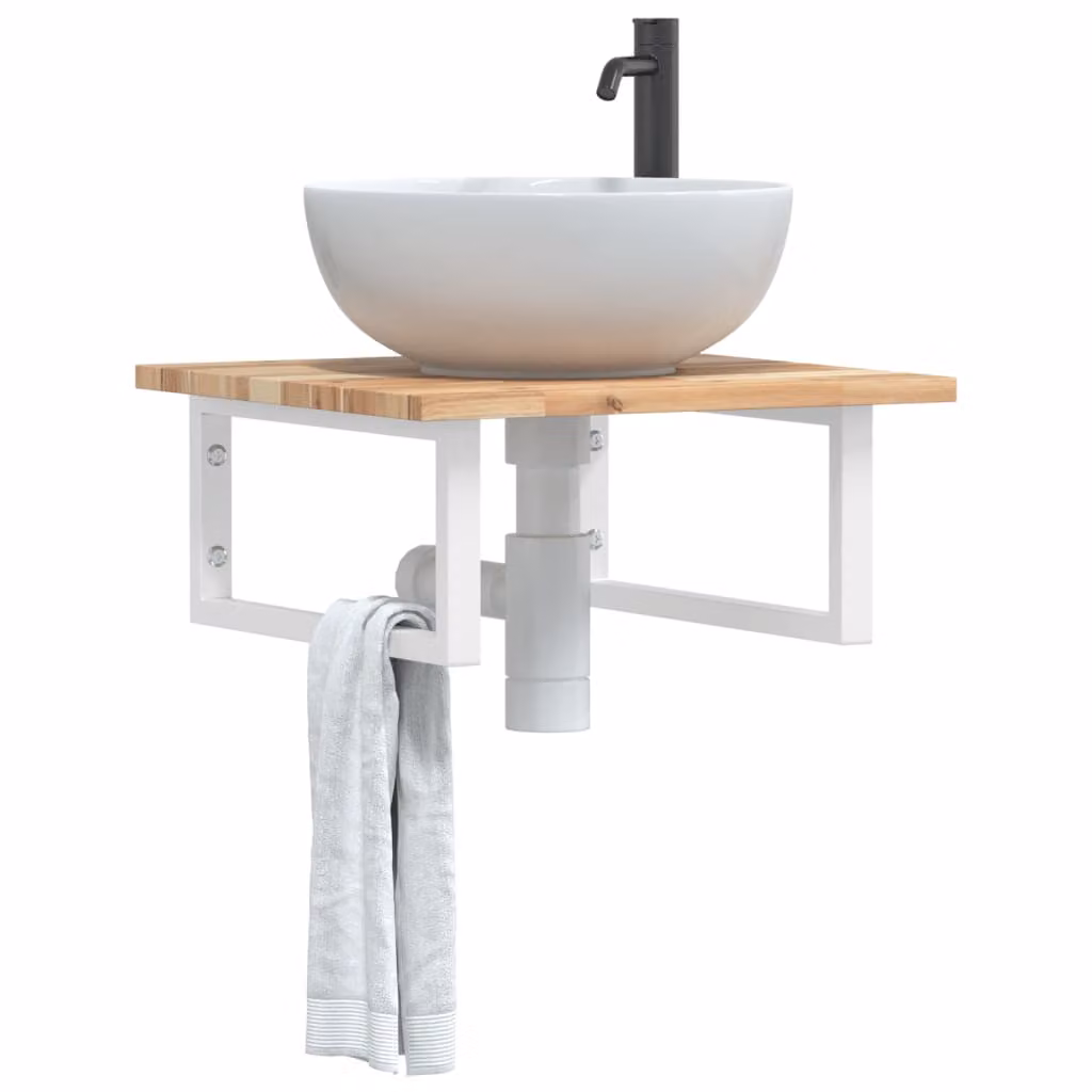 vidaXL Ripiano da parete per bagno in legno di acacia e metallo, marrone e bianco