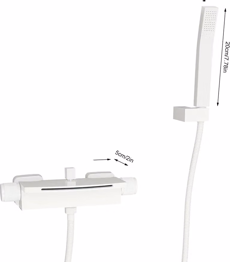 Miscelatore a parete per doccia a cascata, struttura in ottone resistente, tubo flessibile in acciaio inox da 1,5 m, BIANCO