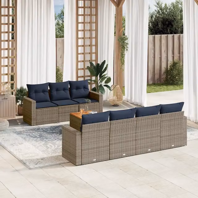 Set Divani da Giardino 8 pz con Cuscini Grigio in Polyrattan 3256362