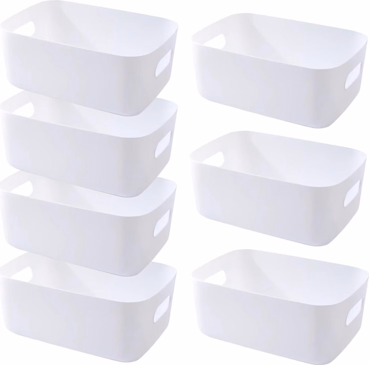 Scatole di stoccaggio, 7 pezzi, contenitori in plastica con maniglie, 30x20x12 cm, bianchi, per la cucina