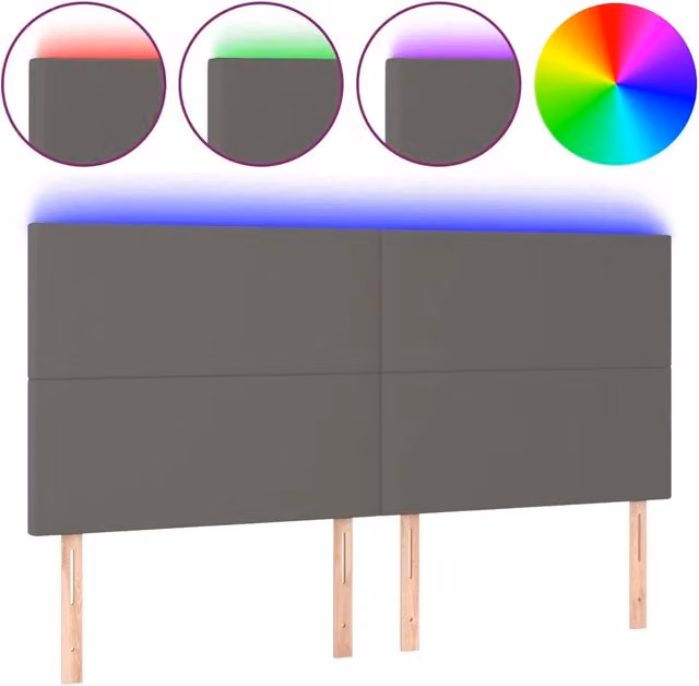Testata del letto con illuminazione LED e porta di ricarica USB in similpelle grigia, L: 180 cm, P: 5 cm, H: 118/128 cm – 1