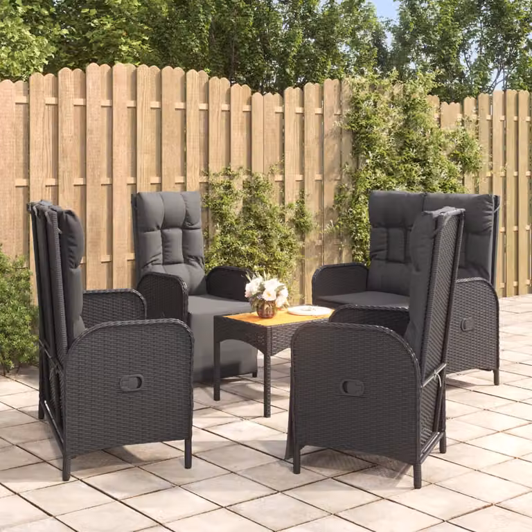Set da pranzo da giardino vidaXL in polyrattan e legno di acacia nero con 5 pezzi