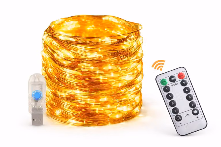 Catena luminosa a LED 20 m 200 LED bianco caldo Telecomando USB, E0008