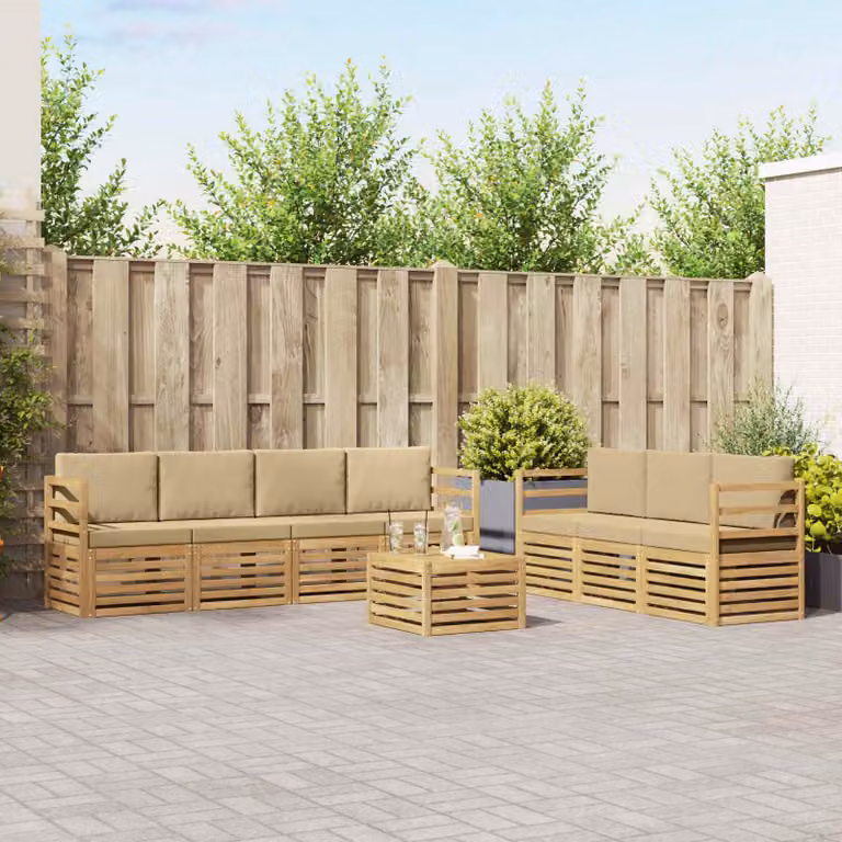 Set divani da giardino vidaXL 8 pz in legno di acacia beige con cuscini