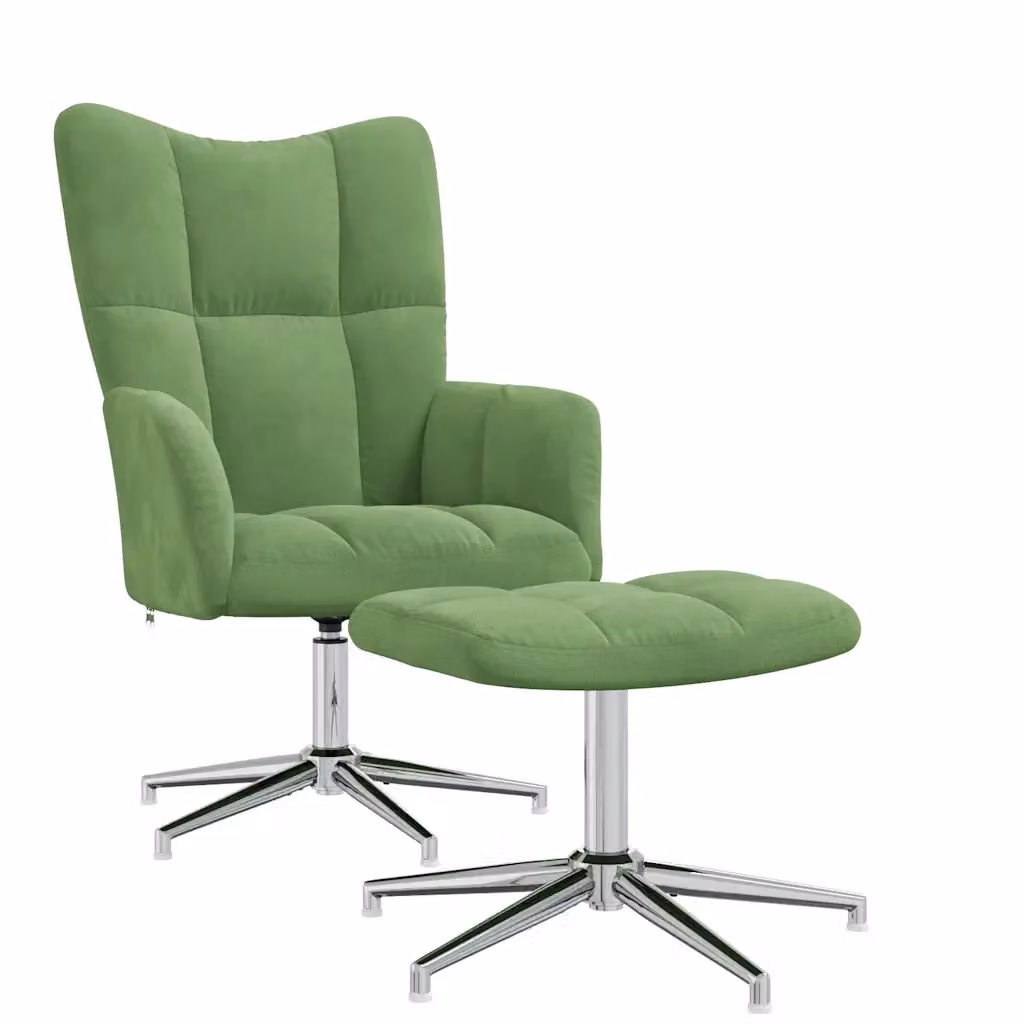 Poltrona Relax con Poggiapiedi vidaXL in Velluto Verde con Struttura in Metallo e Seduta in Schiuma, Girevole a 360 Gradi – 2