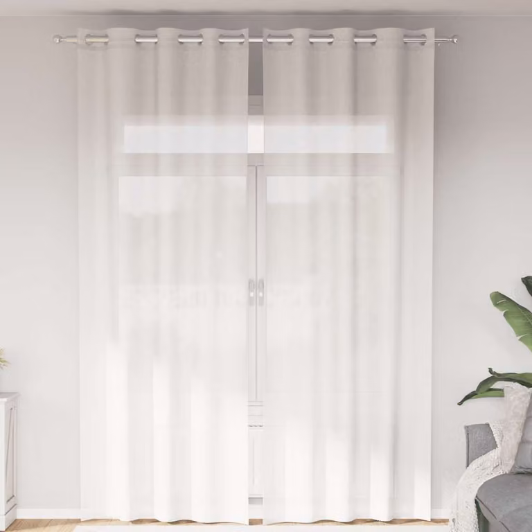 Set di 2 tende in voile semi-trasparenti vidaXL, colore bianco, con occhielli, in poliestere