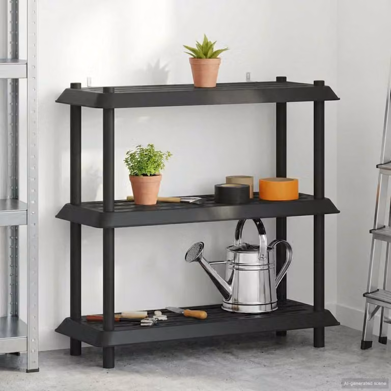 Unità di scaffalatura vidaXL a 3 livelli in plastica color antracite L: 100 cm, P: 40 cm, H: 96 cm