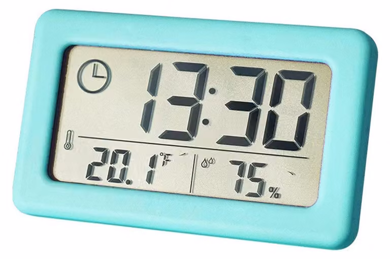 Orologio digitale LCD, con indicazione di temperatura e umidità, display grande, formato 12/24 ore