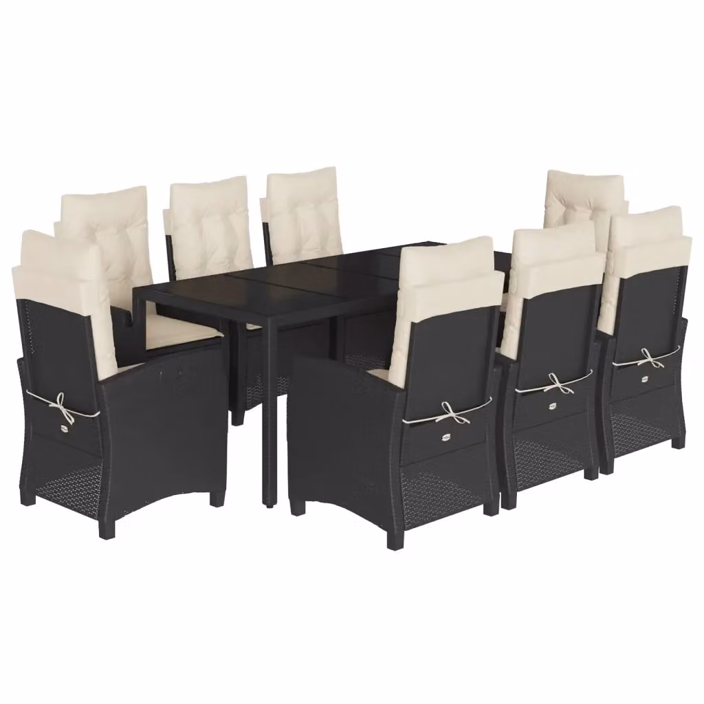 Set da Pranzo da Giardino 9 pz vidaXL in Polyrattan Nero con Piano in Vetro – 2