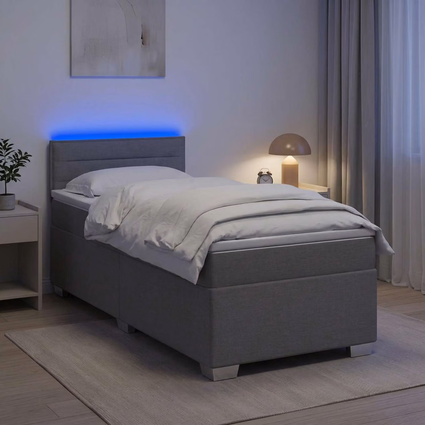 vidaXL Letto con Box Spring, Materasso e LED Grigio Chiaro Tessuto