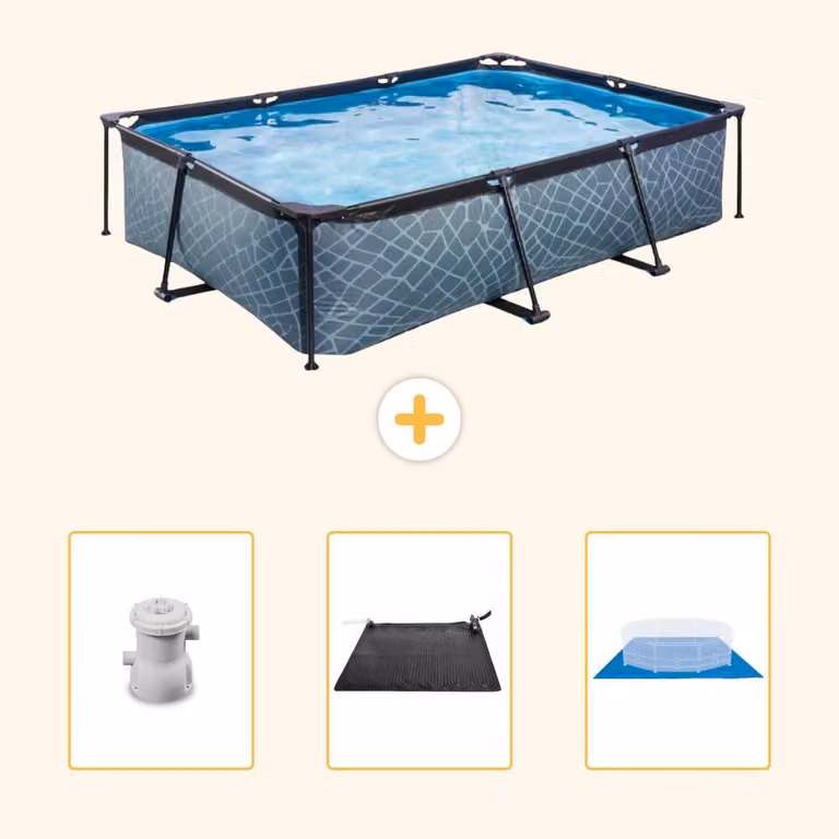 Piscina fuori terra rettangolare - aspetto pietra - 300x200x65 cm - composta da 4 elementi - SCB79